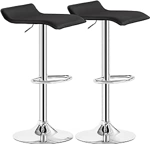 VECELO Bar Stools Set of 2, Counter Bar Stools with Swivel Bar and Adjustable Height, Modern PVC Barstools Bar Chairs for Kitchen/Bar/Dining Room/Living Room/Party, Black