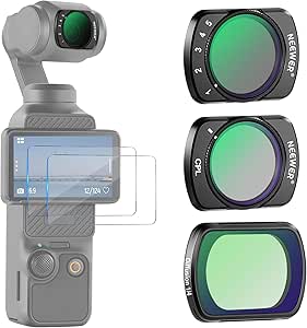 NEEWER Magnetic Variable ND2-32&1/4 Black Diffusion&CPL Filter Set Compatible with DJI Osmo Pocket 3 Creator Combo Accessories, Neutral Density Polarizing Pro Mist Effect Filters, 2 Screen Protectors