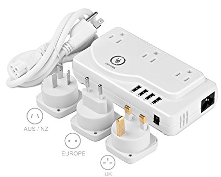 Yubi Power voltage Converter 220V to 110V (500w) rated with 4 USB Charging Port (6200mA) All in One Universal Worldwide Travel Charger AC Power   AU UK US EU Plug Adapters with a traveling pouch.