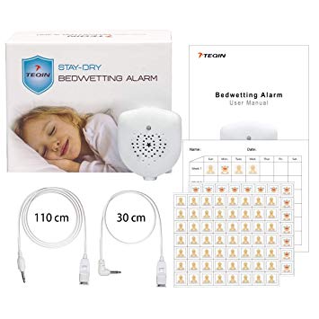 TEQIN Bedwetting Alarm for Kids, Rechargeable, Volume Control, Music Optional and Strong Vibration…