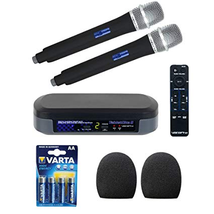 VocoPro TabletOke-II Digital Karaoke Mixer with Wireless Mics, Bluetooth Receiver, (2) WHF-158 Foam Windscreen and AA LR6 Alkaline Battery (4-Pack)