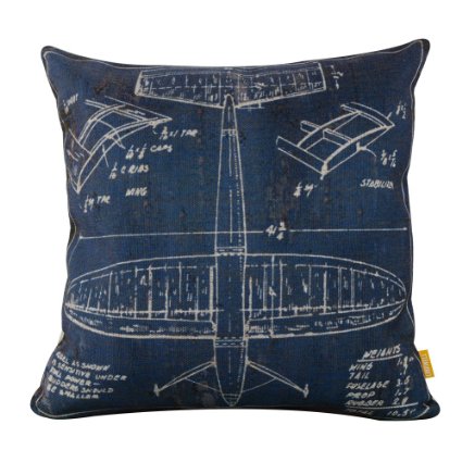 LINKWELL 18"x18" Shabby Chic Blue Plane Airplane Design Burlap Cushion Covers Pillow Case