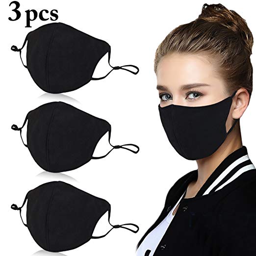 Aniwon 3 Pack Unisex Mouth Mask Adjustable Anti Dust Face Mouth Mask,Black Cotton Face Mask for Cycling Camping Travel