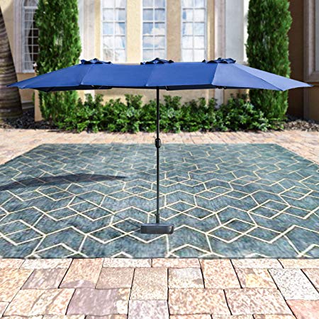 Patio Festival ® Double-Sided Outdoor Umbrella,15x9 ft Aluminum Garden Large Umbrella with Tilt and Crank for Market,Camping,Swimming Pool (Middle, Blue)