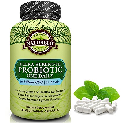 NATURELO Probiotic Supplement - Best for Digestive Health and Immune Support - Ultra Strength Probiotics - One A Day - 50 Billion CFU - 11 Strains - No Refrigeration Needed - 30 Vegetarian Capsules