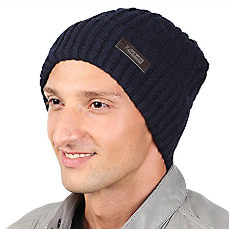 HIG Mens Winter Hat Warm Comfortable Soft Knit Beanie Hats Lined with Fleece