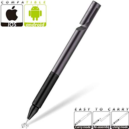 LACORAMO Universal Stylus, Disc Stylus Pen with Non-Slip Texture Grip Design, Replaceable Disc Tip, Digital Pen for iPhone/iPad/Samsung/Tablets, Android/iOS Touch Screen(Gray Black)