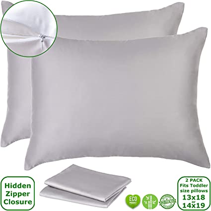 Kids Toddler Pillowcase - 2 pack, Grey, Fits Pillows Sized 13x18 or 14x19, Hidden Zipper Closure, Super Soft & Breathable, Hypoallergenic, Pillow Cover for Boys Girls Kids Bedding, Lyocell Natural