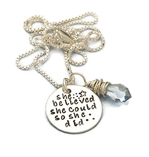 An Inspirational Necklace, She Believed She Could So She Did, Hand Stamped Sterling Silver