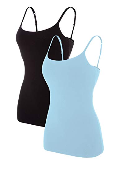 ATTRACO Women's Cotton Camisole Shelf Bra Spaghetti Straps Tank Top 2 Packs