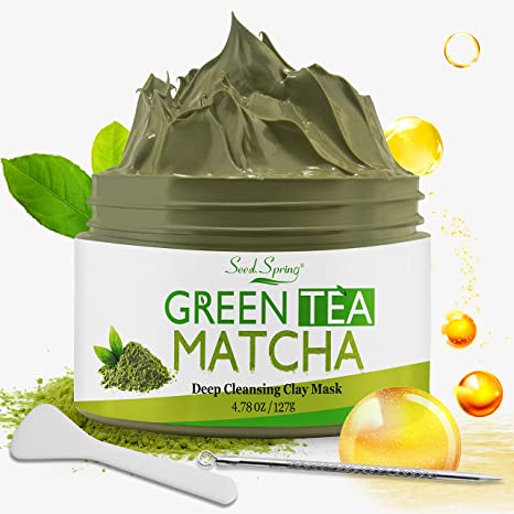 Seed Spring Vitamin C Clay Mask, Green Tea Matcha Facial Mud Mask with Deep Cleaning Relaxing 4.78oz