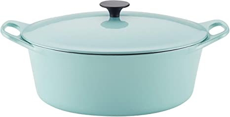 Rachael Ray 47874 6.5-Qt. Covered Cast Iron Dutch Oven, Quart, Light Blue Shimmer