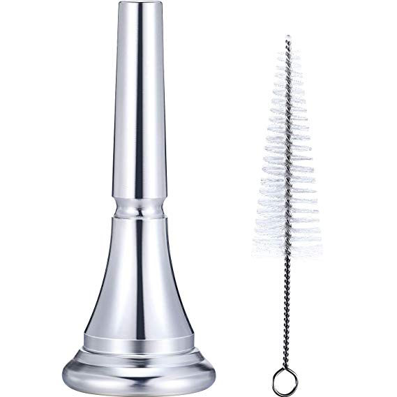 Leinuosen 2 Pieces French Horn Mouthpiece Kit Includes 1 Silver Plated French Horn Mouth Piece and 1 Mouthpiece Cleaning Brush