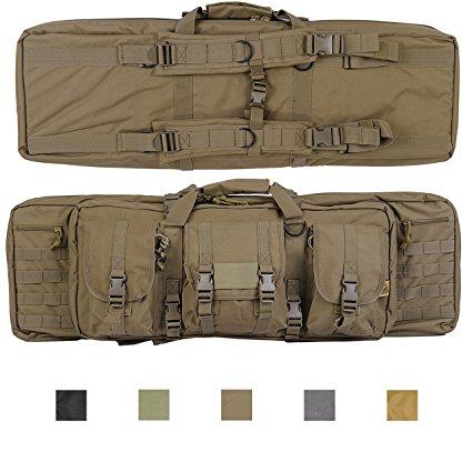 Lancer Tactical 600 Denier Polyester Double Carbine Soft Case Accessory Pouches MOLLE Webbing Secondary Gun Compartment Quick Detach Buckles Inner Storage Backpack Straps