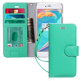 iPhone 7 Plus Case, iPhone 8 Plus Case, FYY [Kickstand Feature] Flip Folio Genuine Leather Wallet Case with ID&Credit Card Pockets for Apple iPhone 8/7 Plus (5.5 inch) Mint Green