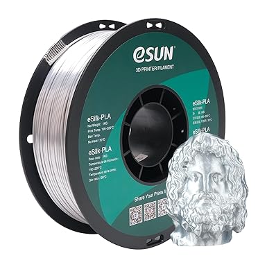 eSUN Silk Metal PLA Filament 1.75mm, Silky Metallic 3D Printer Filament PLA, Dimensional Accuracy  /- 0.05mm, 1KG Spool (2.2 LBS) 3D Printing Filament for 3D Printers, Silk Silver