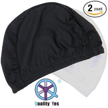 QY 2PCS Classy Series Polyester Cloth Fabric Bathing Cap Swimming Caps Swimming Hats for Water Sports