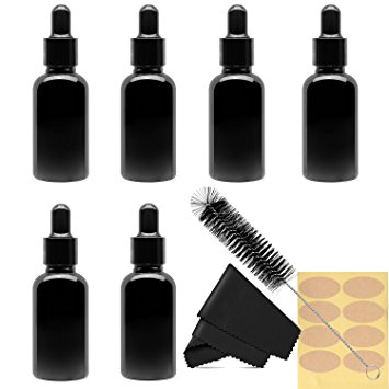 30 Ml (1 fl oz) Black Glass Essential Oil Bottles with Eye Droppers, 6 Pack