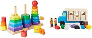 Melissa & Doug Geometric Stacker and Shape-Sorting Wooden Dump Truck Toy Bundle