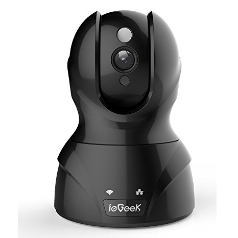 ieGeek Wifi Wireless 720P HD IP Camera CCTV Home Security with Hi-fi audio, Pan Tilt 8x Zoom, Night Vision, Intelligent Motion Alerts, Support Remote View and Control via Smart Phone/Tablet/PC（Black）