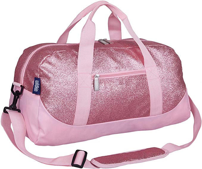 Wildkin Kids Pink Glitter Overnighter Duffel Bag for Boys and Girls, Carry-On Size and Perfect for After-School Practice or Weekend or Overnight Travel, Pattern Coordinates with Our Lunch Boxes