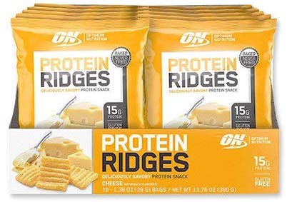 New! Optimum Nutrition High Protein Ridges, Baked Chips, Savory Snack To Go, Gluten Free, Soy Free, Flavor: Cheese, 10 Count