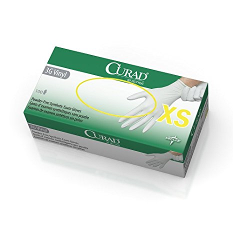 Medline 6CUR8233 CURAD Powder-Free Latex-Free 3G Vinyl Exam Gloves, Latex Free, 9.5" Length, Extra Small (Pack of 1000)