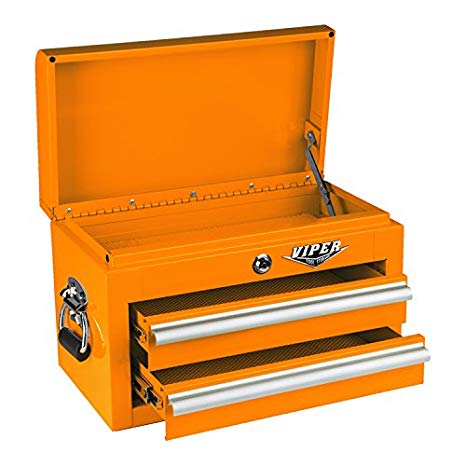 Viper Tool Storage V218MCOR 18-Inch 2-Drawer 18G Steel Mini Storage Chest w/ Lid Compartment, Orange