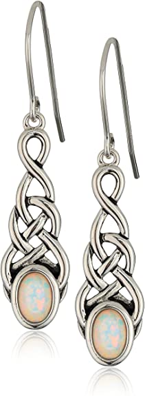 Sterling Silver Created or Genuine Gemstone Celtic Knot Linear Drop Earrings