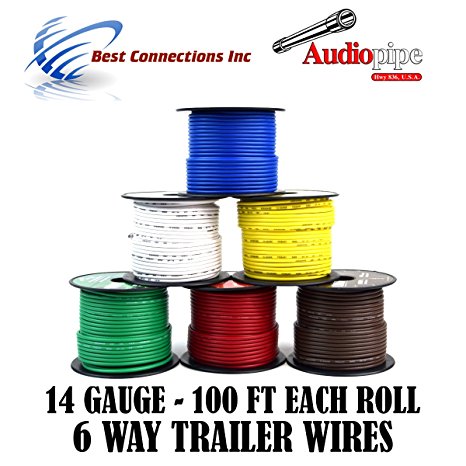 Trailer Light Cable Wiring For Harness 100ft spools 14 Gauge 6 Wire 6 colors