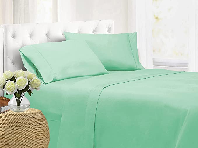 Cathay Home Home Essentials Ultra Soft Hypoallergenic Wrinkle Resistant Double Brushed Microfiber Sheet Set, Sea Foam, Full,108145-1800-SEA-F