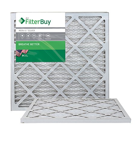 AFB Silver MERV 8 20x20x1 Pleated AC Furnace Air Filter. Pack of 2 Filters. 100% produced in the USA.