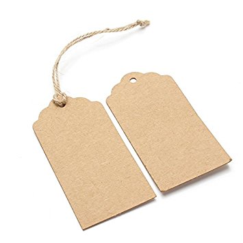100pcs Kraft Paper Gift Tags with Free 100 Root Natural Jute Twine(Water Ripple)