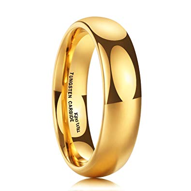 King Will Glory Men's 4mm 6mm 8mm Tungsten Carbide Ring 24k Gold Plated Domed Polished Finish Wedding Band