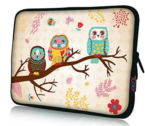 ICOLOR 15" Laptop Sleeve Bag Case 14.5" 15.4" 15.6" inch Soft Neoprene Notebook Protection Sleeve Computer PC Cover Pouch Holder-Owl