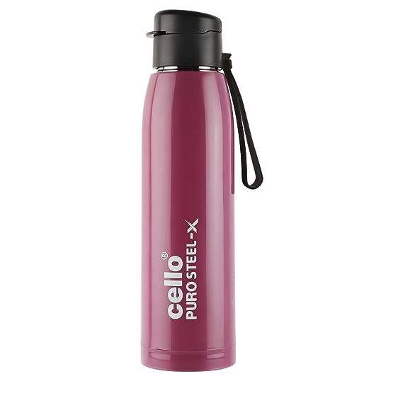 Cello Puro Steel-X Cooper Water Bottle |Water Bottle with Inner Steel and Outer Plastic | 900ml| Pink