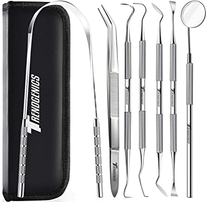 TrendGenics Dental Tools Plaque & Calculus Remover for Teeth Cleaning Dentist Kit Dental Pick Mirror Tooth Professional Tongue Scraper Tartar Remover Tool Stainless Steel Hygiene Dentist Set