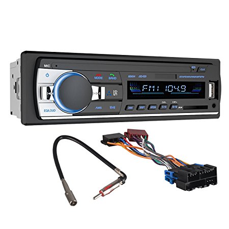 Car Stereo with Bluetooth, PLZ Universal In-Dash Single Din Car Radio Receiver, MP3 Player USB/SD Card/AUX/FM Radio with Remote Control/Wiring Harness For GM 1988-2005/GM Antenna Adapter