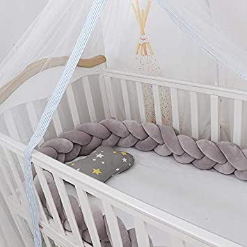 Lion Paw Crib Bed Bumper Pillow Cushion 78.7in Crib Sides Protector Infant Cot Rails Newborn Gift Knotted Braided Plush Nursery Cradle Decor (Gray, Covering Half of Standard Bed)
