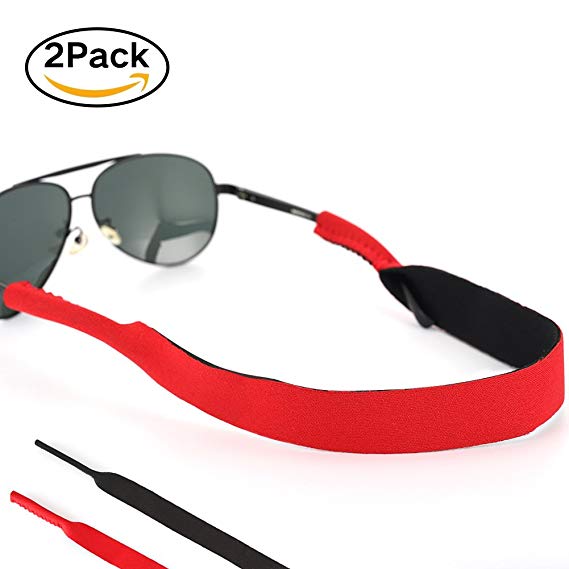 2-Pack Glasses Strap, Sunglass Straps - Adjustable Eyewear Retainer - Designed with Anti-slip and Fast Drying Neoprene Material (Black&Red)