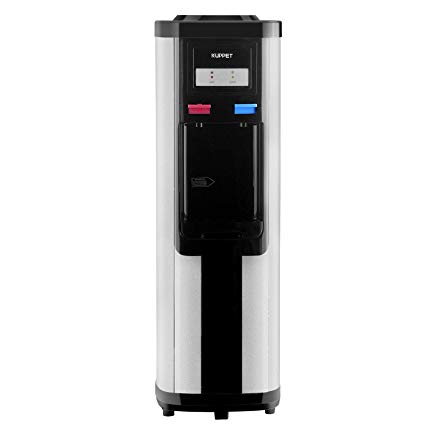 KUPPET Water Cooler Dispenser, Top Loading Freestanding Water Dispenser, Compressor Cooling, Two Temperature Setting Hot(42.8℉-50℉) & Cold(190.4℉-203℉)，Stainless Steel, Black