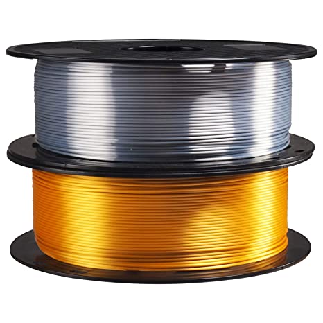 1.75mm Silk Metallic Shiny Gold Silver PLA 3D Printer Filament 2 in 1 Bundle, 3D Printing Material 1Kg Each Spool Total 2Kg Pack in One Box, with Extra Gift 10pcs 3D Print Cleaning Tool by TTYT3D