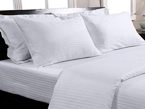 Trance Home Linen 100% Cotton 400 Tc Elasticated Fitted Bedsheet With Pillow Covers-White (King)