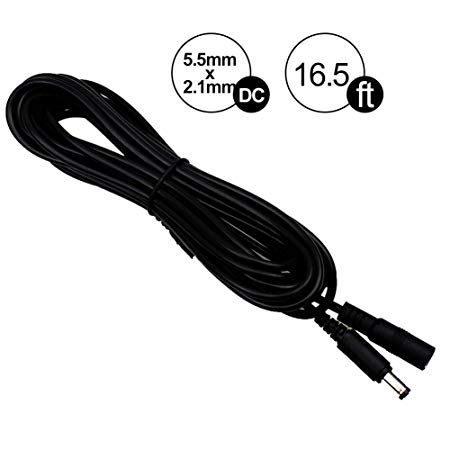 Power Extension Cable 2.1mm x 5.5mm Compatible with 12V DC Adapter Cord for CCTV Security Camera IP Camera Standalone DVR (16.5ft Black)