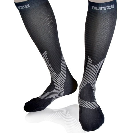 Compression Socks Blitzu Power Men and Women Performance Sport Running Socks. True Graduated leg Support. Improves Circulation, Aids Faster Muscle Recovery. Great Relief for Shin Splints, Calf & Leg Pain, Plantar Fasciitis & Arch Support.