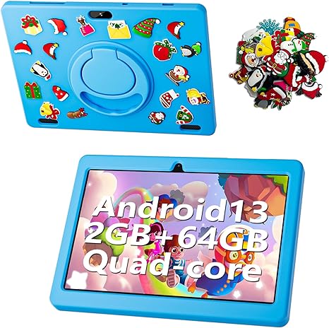 SGIN Tablet for Kids, 10 Inch Android 13 Kids Tablet with Case, 2GB RAM 64GB ROM, 5000mAh, 1280 * 800 Display, 2 5MP Camera, Bluetooth, 2.4/5G WiFi, Blue
