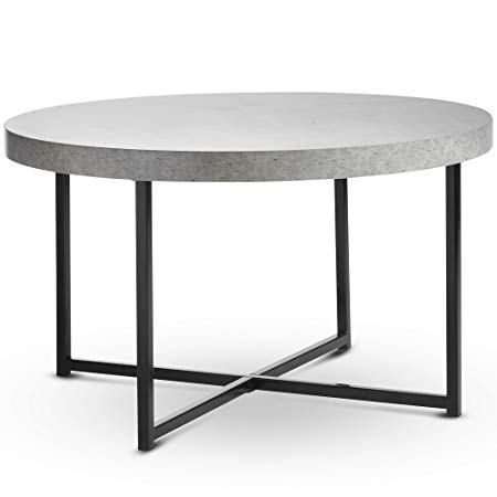 VonHaus Concrete-Look Round Coffee Table 80cm Diameter – Modern Lightweight Metal-Effect Furniture – for Bedside/Hallway/Living Room