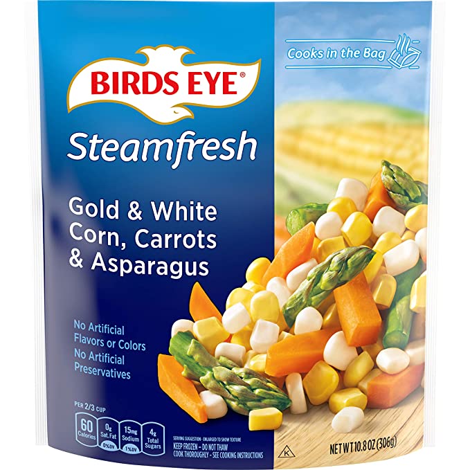 Birds Eye Steamfresh Gold and White Corn, Carrots & Asparagus Mixed Vegetables, Frozen Vegetables, 10.8 OZ