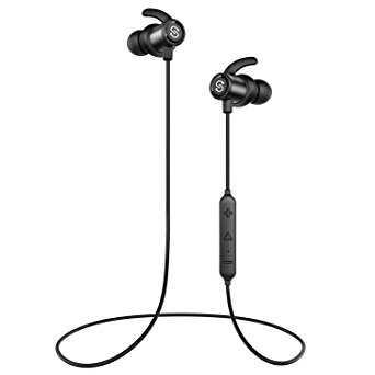 SoundPEATS Magnetic Wireless Earbuds Bluetooth Headphones Sport In-Ear IPX 6 Sweatproof Earphones with Mic (Super sound quality Bluetooth 4.1, aptx, 8 Hours Play Time, Secure Fit Design) (Black)
