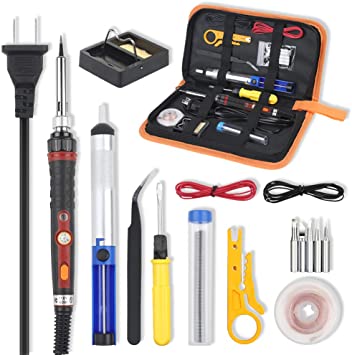 Vastar Soldering Iron Kit, 60W Adjustable Temperature Soldering-Iron Gun with Desoldering Pump, Soldering Station, Tweezers and Wire Stripper Cutter for Repairing Electronics